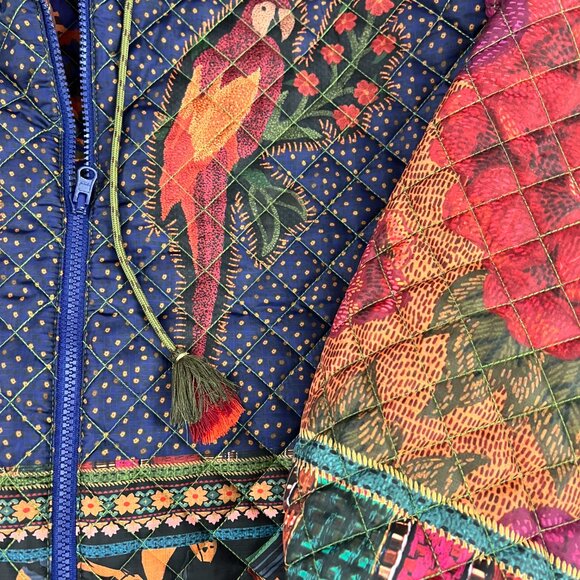 Farm Rio Mixed Patchwork Reversible Quilted Midi Puffer Coat Sz M - Picture 6 of 16